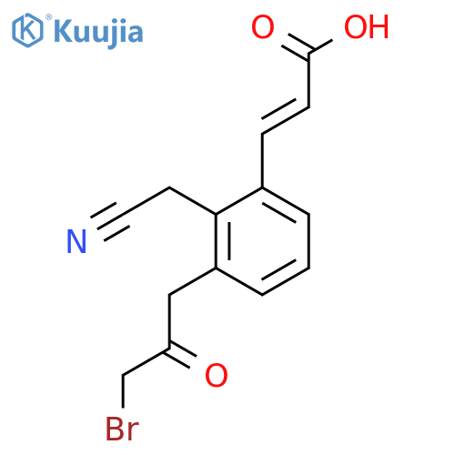 3-(3-Bromo-2-oxopropyl)-2-(cyanomethyl)cinnamic acid structure