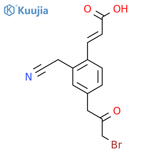 4-(3-Bromo-2-oxopropyl)-2-(cyanomethyl)cinnamic acid structure