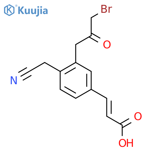 3-(3-Bromo-2-oxopropyl)-4-(cyanomethyl)cinnamic acid structure