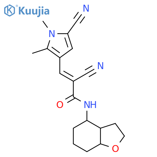 2-cyano-3-(5-cyano-1,2-dimethyl-1H-pyrrol-3-yl)-N-(octahydro-1-benzofuran-4-yl)prop-2-enamide structure