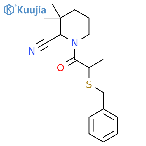 1-[2-(Benzylsulfanyl)propanoyl]-3,3-dimethylpiperidine-2-carbonitrile structure