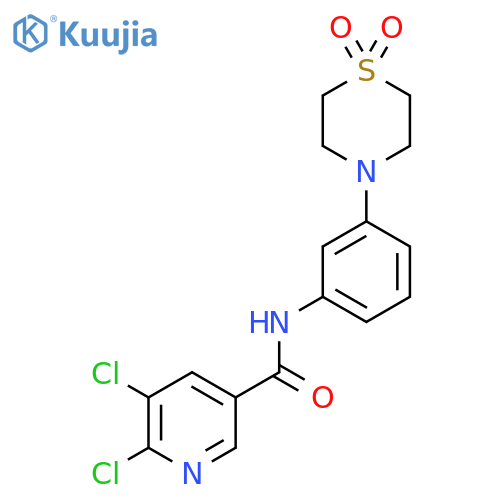 5,6-dichloro-N-[3-(1,1-dioxo-1lambda6-thiomorpholin-4-yl)phenyl]pyridine-3-carboxamide structure