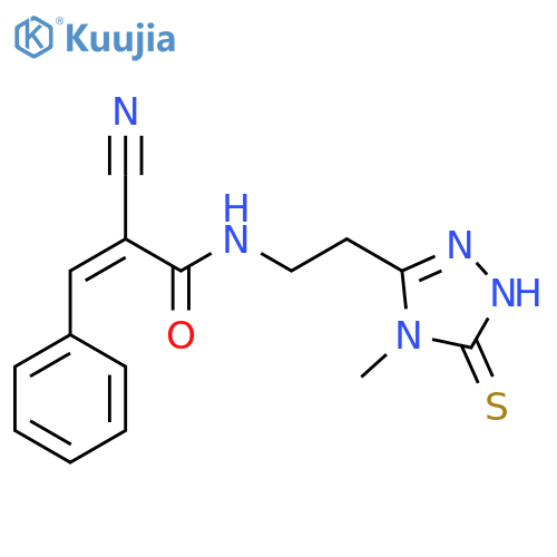 (Z)-2-Cyano-N-[2-(4-methyl-5-sulfanylidene-1H-1,2,4-triazol-3-yl)ethyl]-3-phenylprop-2-enamide structure