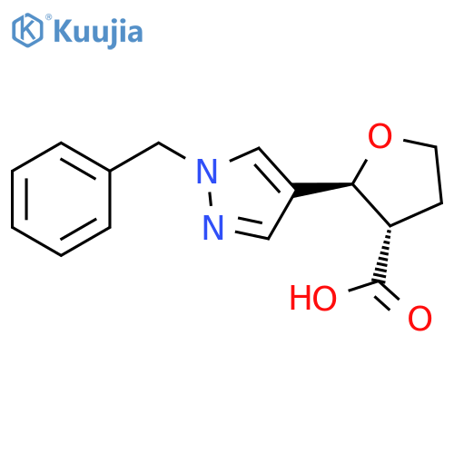 trans-2-(1-benzyl-1H-pyrazol-4-yl)oxolane-3-carboxylic acid structure