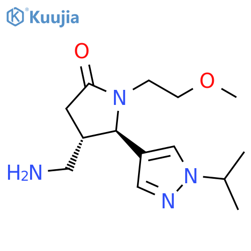 trans-4-(aminomethyl)-1-(2-methoxyethyl)-5-[1-(propan-2-yl)-1H-pyrazol-4-yl]pyrrolidin-2-one structure