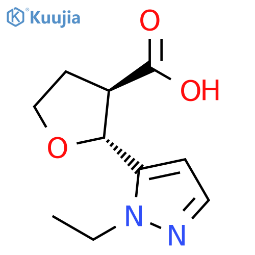 (2R,3R)-2-(1-ethyl-1H-pyrazol-5-yl)oxolane-3-carboxylic acid structure
