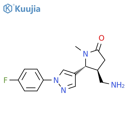 2-Pyrrolidinone, 4-(aminomethyl)-5-[1-(4-fluorophenyl)-1H-pyrazol-4-yl]-1-methyl-, (4S,5R)- structure