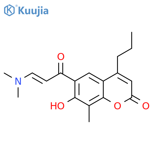 6-[3-(dimethylamino)prop-2-enoyl]-7-hydroxy-8-methyl-4-propyl-2H-chromen-2-one structure