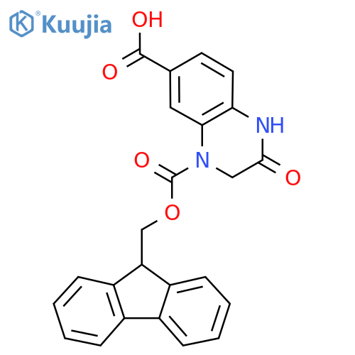 4-{[(9H-fluoren-9-yl)methoxy]carbonyl}-2-oxo-1,2,3,4-tetrahydroquinoxaline-6-carboxylic acid structure