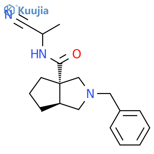 (3aS,6aS)-2-benzyl-N-(1-cyanoethyl)-octahydrocyclopenta[c]pyrrole-3a-carboxamide structure