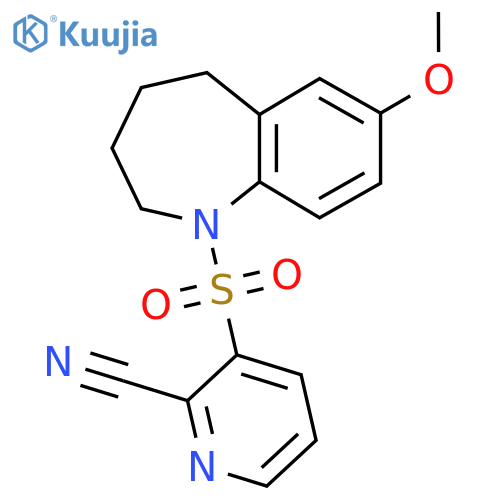 3-[(7-methoxy-2,3,4,5-tetrahydro-1H-1-benzazepin-1-yl)sulfonyl]pyridine-2-carbonitrile structure