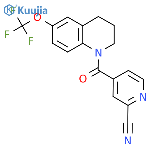 4-[6-(Trifluoromethoxy)-1,2,3,4-tetrahydroquinoline-1-carbonyl]pyridine-2-carbonitrile structure