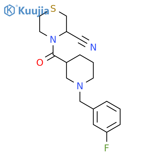4-{1-[(3-Fluorophenyl)methyl]piperidine-3-carbonyl}thiomorpholine-3-carbonitrile structure