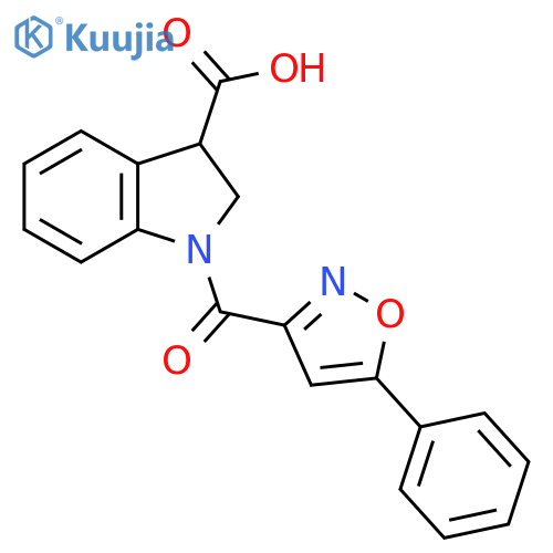 1-(5-phenyl-1,2-oxazole-3-carbonyl)-2,3-dihydro-1H-indole-3-carboxylic acid structure