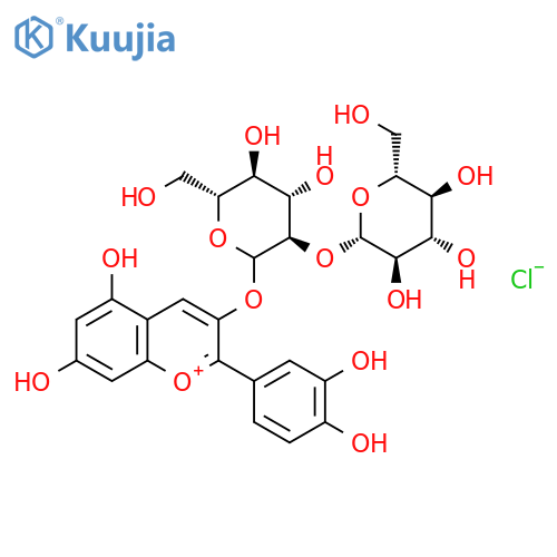 1-Benzopyrylium, 2-(3,4-dihydroxyphenyl)-3-[(2-O-β-D-glucopyranosyl-D-glucopyranosyl)oxy]-5,7-dihydroxy-, chloride (1:1) structure