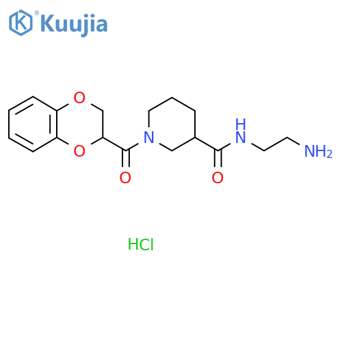 N-(2-Aminoethyl)-1-(2,3-dihydro-1,4-benzodioxine-3-carbonyl)piperidine-3-carboxamide;hydrochloride structure
