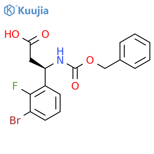 (3R)-3-{[(benzyloxy)carbonyl]amino}-3-(3-bromo-2-fluorophenyl)propanoic acid structure