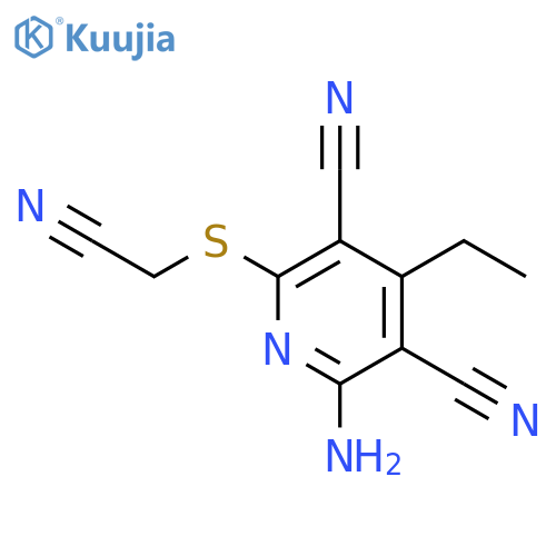 3,5-Pyridinedicarbonitrile, 2-amino-6-[(cyanomethyl)thio]-4-ethyl- structure