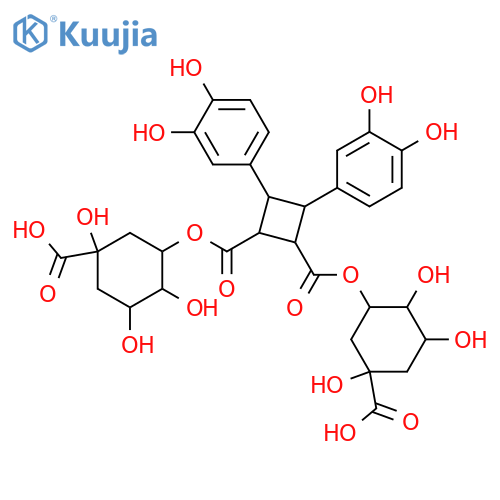7,7'-Cyclo-3,3',4,4'-tetrahydroxy-8,8'-lignan-9,9'-dioic acid; (7β,7'β,8α,8'α)-form, Diester with 3-OH of (-)-Quinic acid #HBH46-E structure