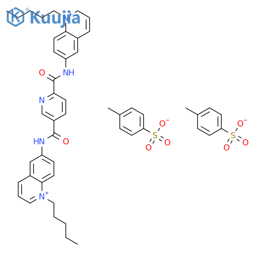 6,6'-[pyridine-2,5-diylbis(carbonylimino)]bis(1-pentylquinolinium) bis(4-methylbenzenesulfonate) structure