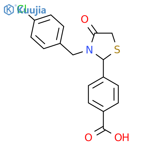4-3-(4-Chlorobenzyl)-4-oxo-1,3-thiazolidin-2-ylbenzoic acid structure