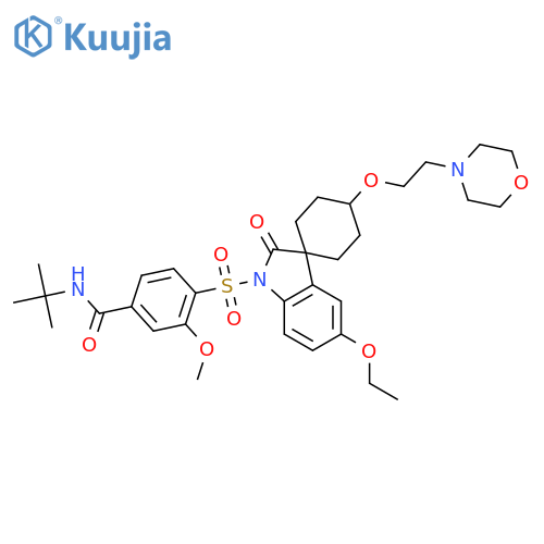 Benzamide,N-(1,1-dimethylethyl)-4-[[cis-5'-ethoxy-4-[2-(4-morpholinyl)ethoxy]-2'-oxospiro[cyclohexane-1,3'-[3H]indol]-1'(2'H)-yl]sulfonyl]-3-methoxy- structure