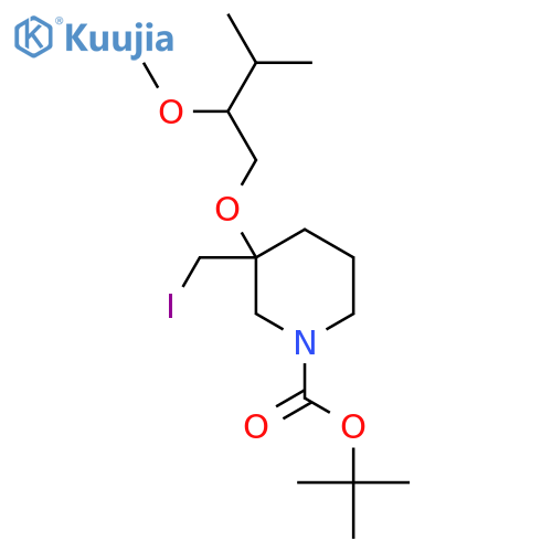 Tert-butyl 3-(iodomethyl)-3-(2-methoxy-3-methylbutoxy)piperidine-1-carboxylate structure