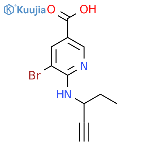 5-Bromo-6-[(pent-1-yn-3-yl)amino]pyridine-3-carboxylic acid structure