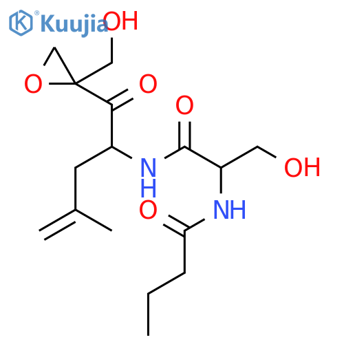 Butanamide, N-[(1S)-1-(hydroxymethyl)-2-[[1-[[2-(hydroxymethyl)-2-oxiranyl]carbonyl]-3-methyl-3-buten-1-yl]amino]-2-oxoethyl]- structure