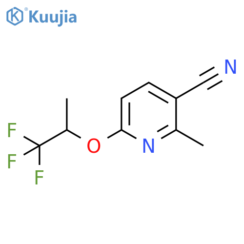 2-methyl-6-[(1,1,1-trifluoropropan-2-yl)oxy]pyridine-3-carbonitrile structure