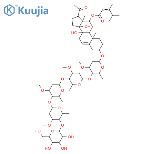 3,8,12,14-Tetrahydroxypregn-5-en-20-one; (3β,12β,14β,17α)-form, 12-O-(3,4-Dimethyl-2-pentenoyl), 3-O-[β-D-glucopyranosyl-(1→4)-β-D-cymaropyranosyl-(1→4)-β-D-oleandropyranosyl-(1→4)-β-D-cymaropyranosyl-(1→4)-β-D-cymaropyranoside] structure