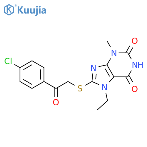 8-{2-(4-chlorophenyl)-2-oxoethylsulfanyl}-7-ethyl-3-methyl-2,3,6,7-tetrahydro-1H-purine-2,6-dione structure