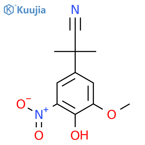 2-(4-hydroxy-3-methoxy-5-nitrophenyl)-2-methylpropanenitrile structure