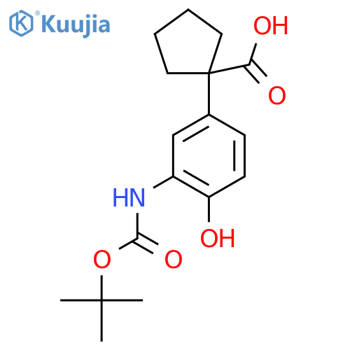 1-(3-{(tert-butoxy)carbonylamino}-4-hydroxyphenyl)cyclopentane-1-carboxylic acid structure