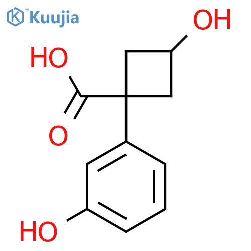 3-hydroxy-1-(3-hydroxyphenyl)cyclobutane-1-carboxylic acid structure