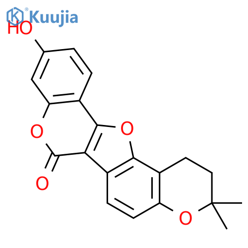 10-hydroxy-3,3-dimethyl-2,3-dihydro-1H,7H-furo[3,2-c:5,4-f']dichromen-7-one structure