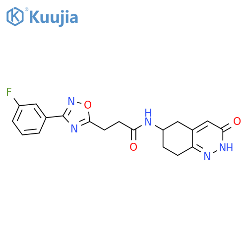 3-3-(3-fluorophenyl)-1,2,4-oxadiazol-5-yl-N-(3-oxo-2,3,5,6,7,8-hexahydrocinnolin-6-yl)propanamide structure