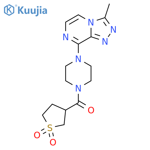 3-(4-{3-methyl-1,2,4triazolo4,3-apyrazin-8-yl}piperazine-1-carbonyl)-1lambda6-thiolane-1,1-dione structure