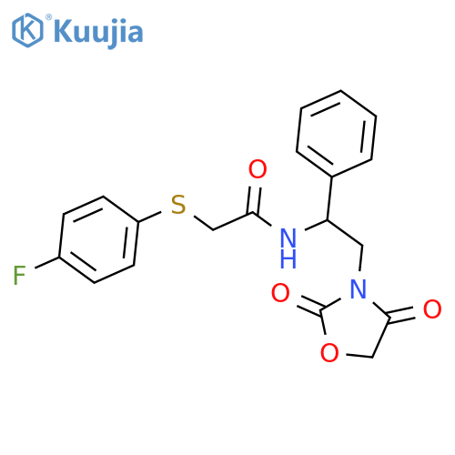 N-2-(2,4-dioxo-1,3-oxazolidin-3-yl)-1-phenylethyl-2-(4-fluorophenyl)sulfanylacetamide structure