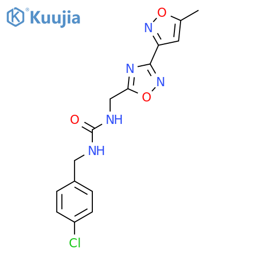 1-(4-chlorophenyl)methyl-3-{3-(5-methyl-1,2-oxazol-3-yl)-1,2,4-oxadiazol-5-ylmethyl}urea structure