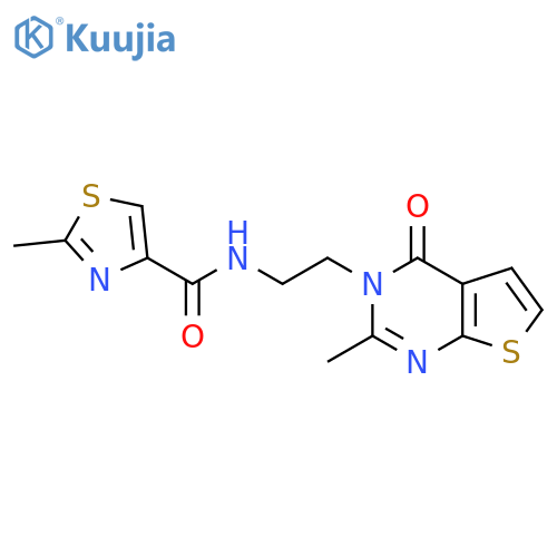 2-methyl-N-(2-{2-methyl-4-oxo-3H,4H-thieno[2,3-d]pyrimidin-3-yl}ethyl)-1,3-thiazole-4-carboxamide structure
