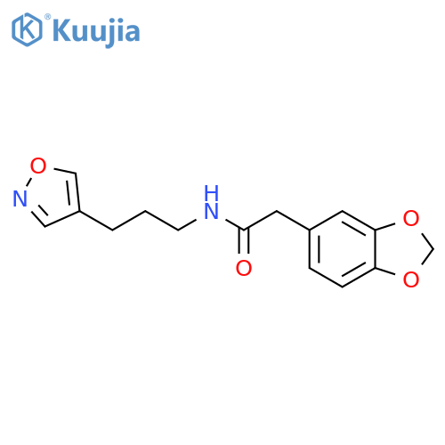 2-(benzo[d][1,3]dioxol-5-yl)-N-(3-(isoxazol-4-yl)propyl)acetamide structure
