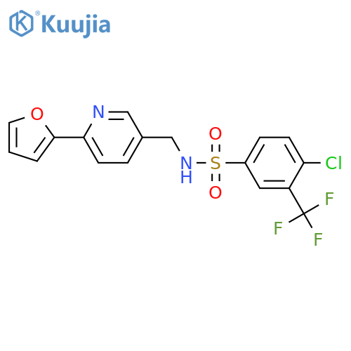 4-chloro-N-{[6-(furan-2-yl)pyridin-3-yl]methyl}-3-(trifluoromethyl)benzene-1-sulfonamide structure