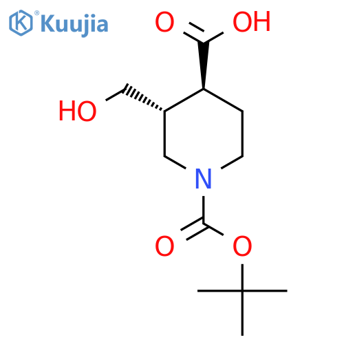 rac-(3R,4S)-1-(tert-butoxy)carbonyl-3-(hydroxymethyl)piperidine-4-carboxylic acid structure