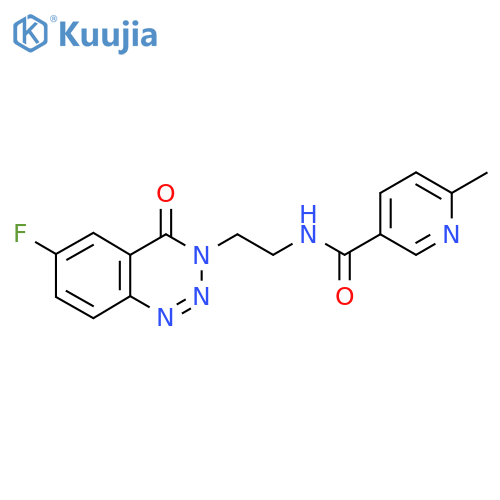 N-2-(6-fluoro-4-oxo-3,4-dihydro-1,2,3-benzotriazin-3-yl)ethyl-6-methylpyridine-3-carboxamide structure
