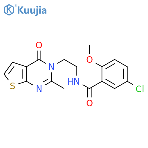 5-chloro-2-methoxy-N-(2-{2-methyl-4-oxo-3H,4H-thieno2,3-dpyrimidin-3-yl}ethyl)benzamide structure