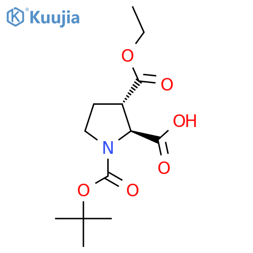 trans--1-(Tert-butoxycarbonyl)-3-(ethoxycarbonyl)pyrrolidine-2-carboxylic acid structure