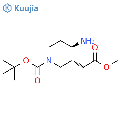tert-butyl trans-4-amino-3-(2-methoxy-2-oxo-ethyl)piperidine-1-carboxylate structure