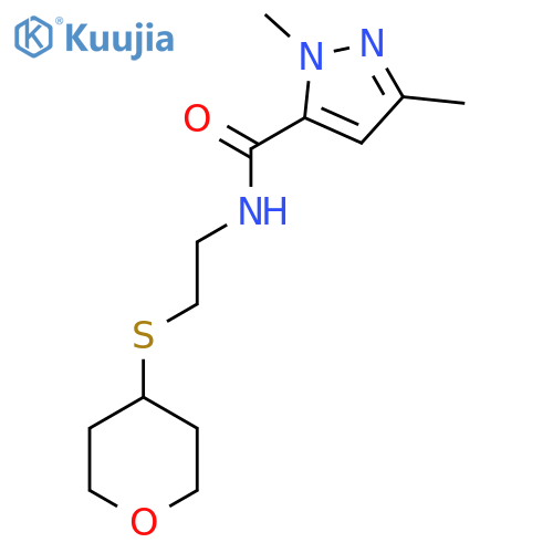 1,3-dimethyl-N-(2-((tetrahydro-2H-pyran-4-yl)thio)ethyl)-1H-pyrazole-5-carboxamide structure