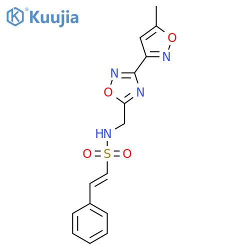 (E)-N-{3-(5-methyl-1,2-oxazol-3-yl)-1,2,4-oxadiazol-5-ylmethyl}-2-phenylethene-1-sulfonamide structure